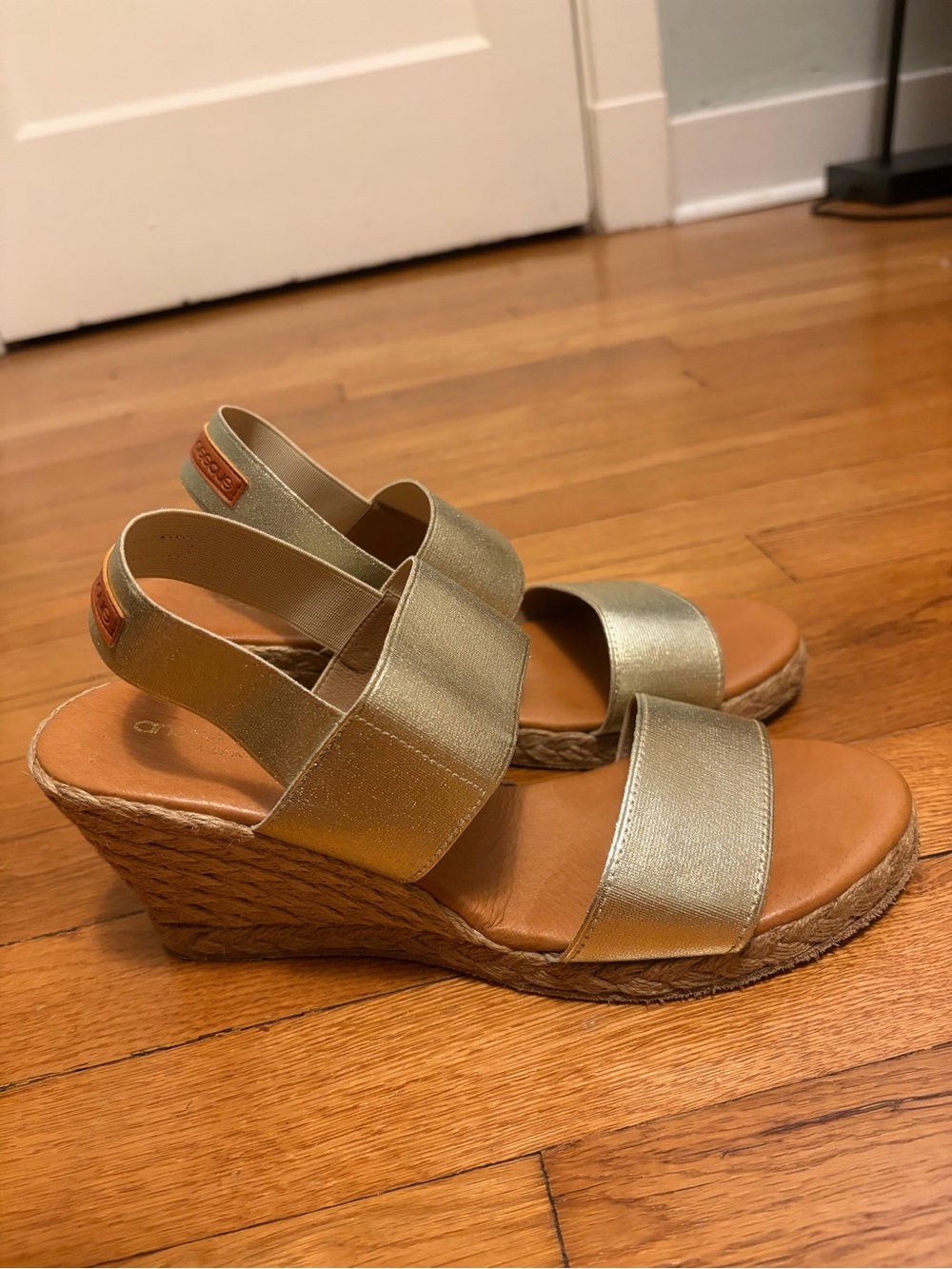 Andre Assous Gold Wedge Espadrille Sandals